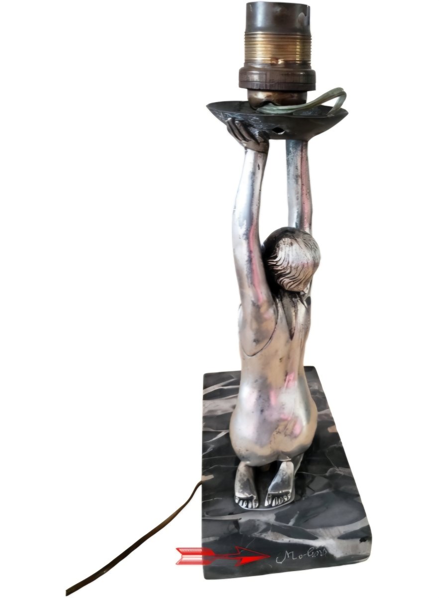 Charles henri molins lampe art déco en métal argenté dans le gout -photo-3