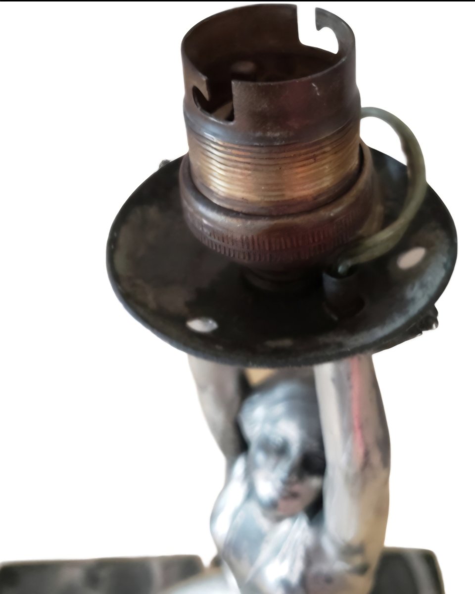 Charles henri molins lampe art déco en métal argenté dans le gout -photo-1