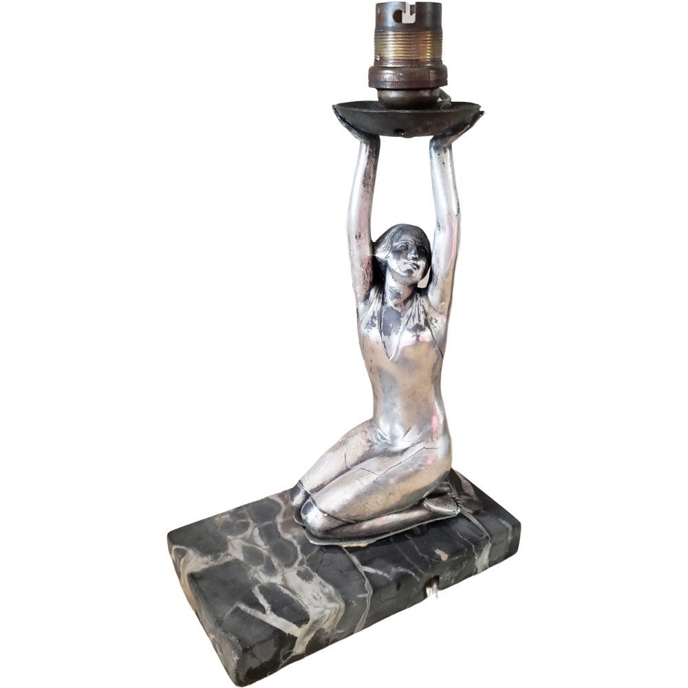 Charles henri molins lampe art déco en métal argenté dans le gout -photo-4