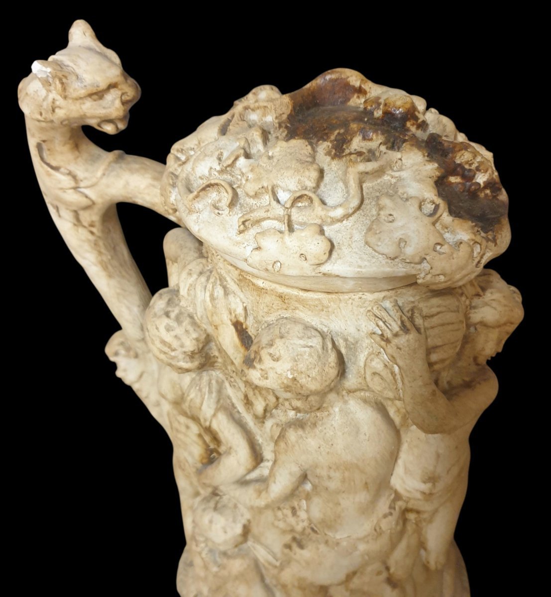 Chope dans le goût de François Duquesnoy terre cuite blanche le triomphe de Silène ht 37 cm -photo-4