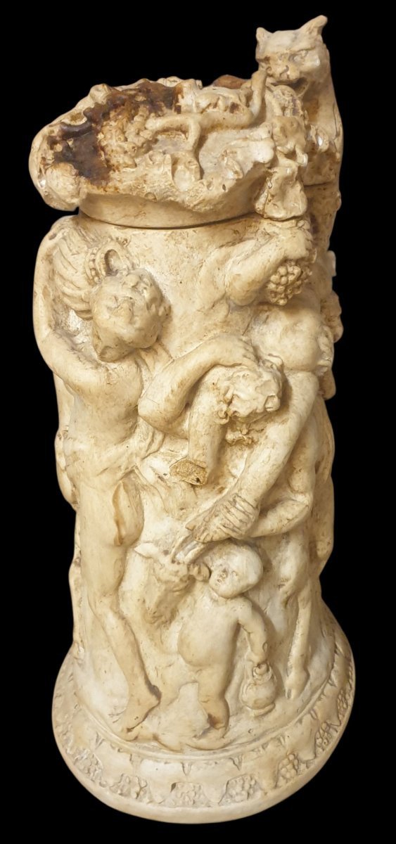 Chope dans le goût de François Duquesnoy terre cuite blanche le triomphe de Silène ht 37 cm -photo-1