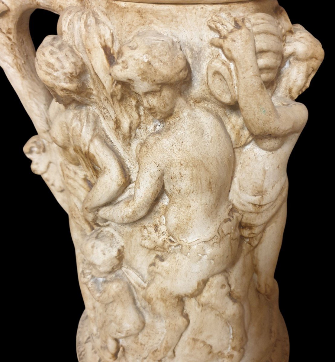 Chope dans le goût de François Duquesnoy terre cuite blanche le triomphe de Silène ht 37 cm -photo-4