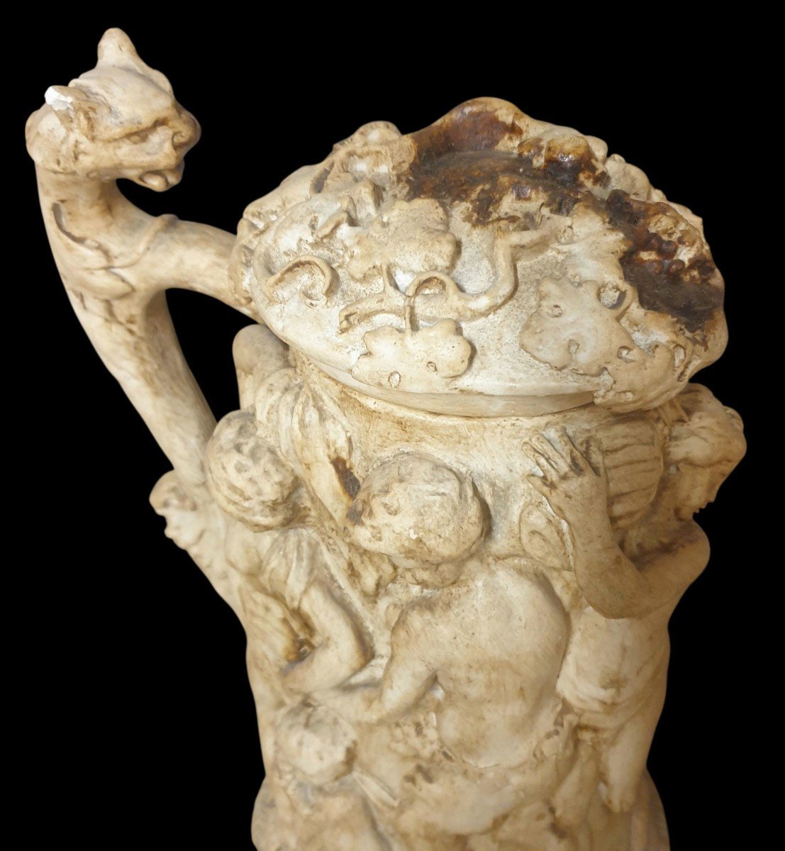 Chope dans le goût de François Duquesnoy terre cuite blanche le triomphe de Silène ht 37 cm -photo-5