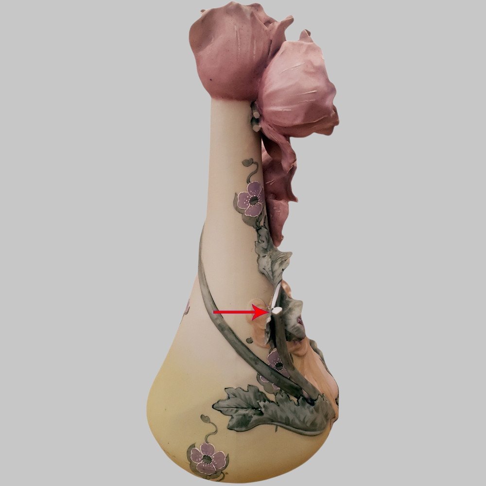 Ernst Wahliss Vase Art Nouveau en Biscuit Allégorie Florale et Profil Féminin-photo-3