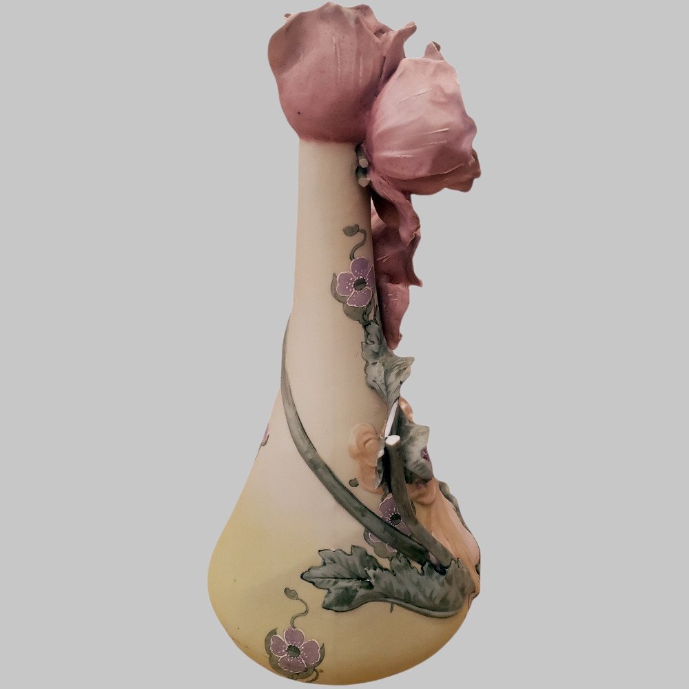 Ernst Wahliss Vase Art Nouveau en Biscuit Allégorie Florale et Profil Féminin-photo-6