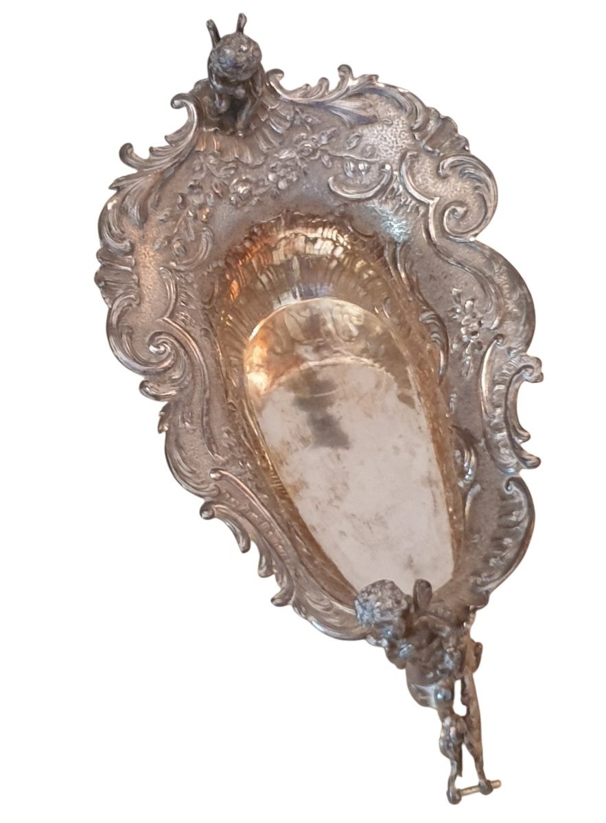 Miniature Table Centerpiece Featuring A Chariot With Putti, Made Of Solid Silver, Rocaille Style, Late 19th Century-photo-1