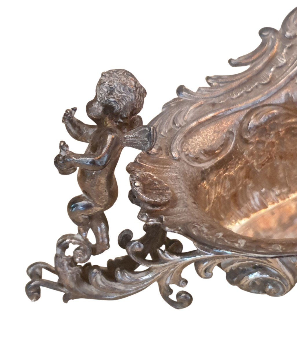 Miniature Table Centerpiece Featuring A Chariot With Putti, Made Of Solid Silver, Rocaille Style, Late 19th Century-photo-3