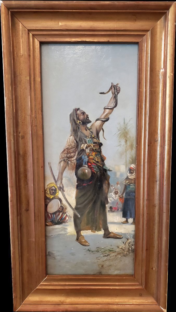 Attributed To Paul Joanovitch: Superb Orientalist Oil On Panel From The Late 19th Century, *the Snake Charmer*-photo-2