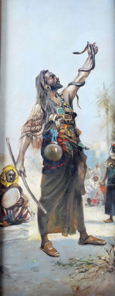 Attributed To Paul Joanovitch: Superb Orientalist Oil On Panel From The Late 19th Century, *the Snake Charmer*-photo-4
