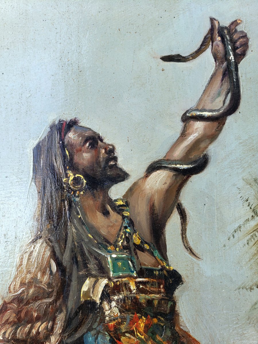 Attributed To Paul Joanovitch: Superb Orientalist Oil On Panel From The Late 19th Century, *the Snake Charmer*-photo-1