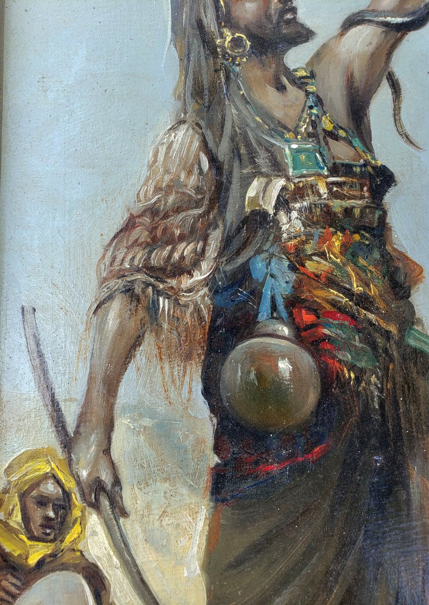 Attributed To Paul Joanovitch: Superb Orientalist Oil On Panel From The Late 19th Century, *the Snake Charmer*-photo-3