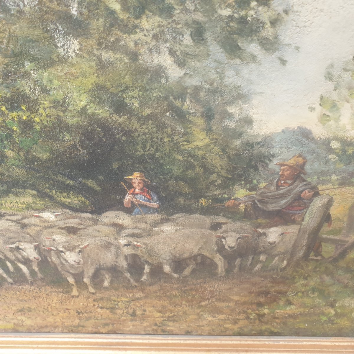 Charles Ferdinand Ceramano le Retour du Troupeau Huile sur toile École de Barbizon-photo-3