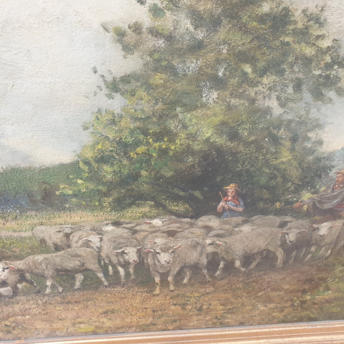 Charles Ferdinand Ceramano le Retour du Troupeau Huile sur toile École de Barbizon-photo-4