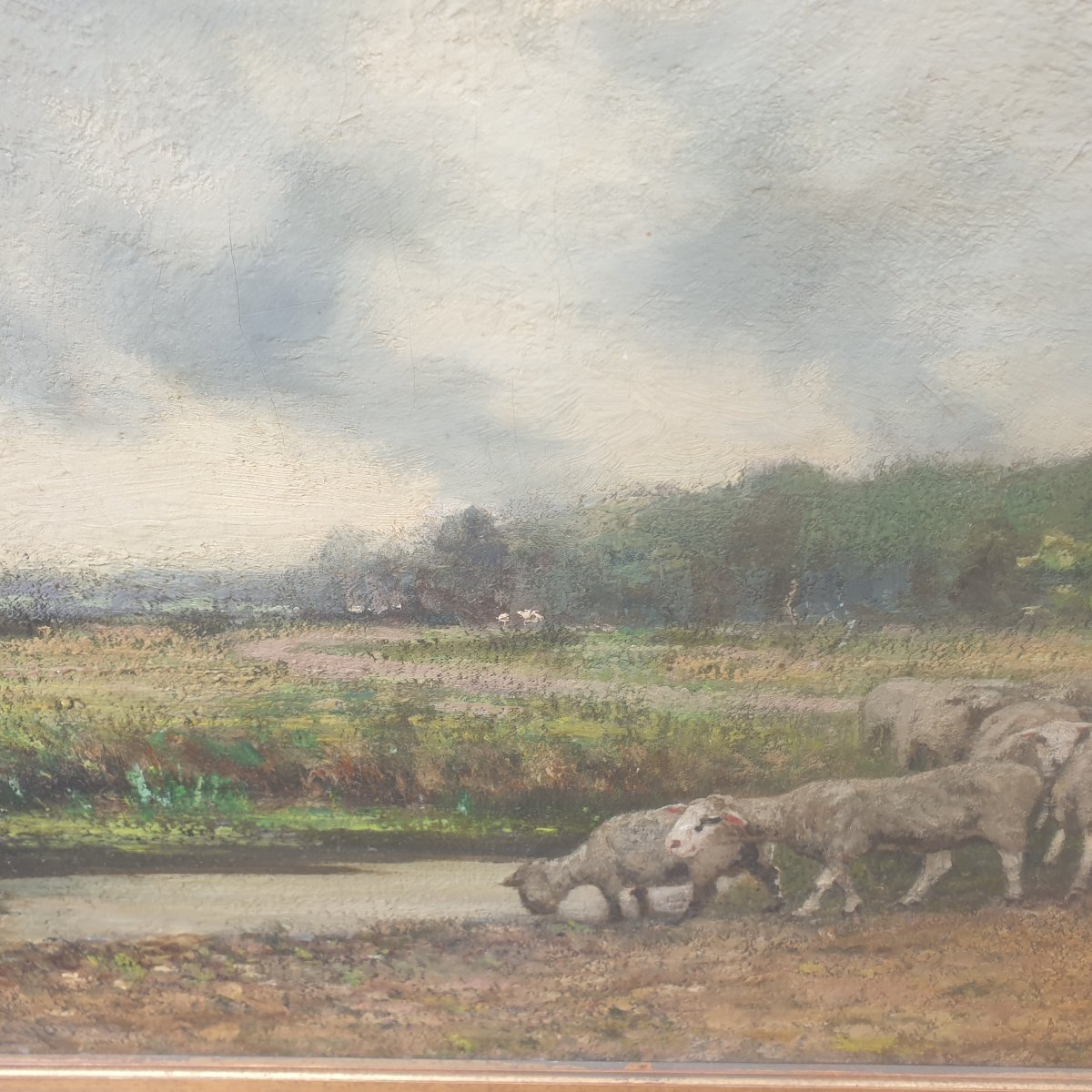Charles Ferdinand Ceramano le Retour du Troupeau Huile sur toile École de Barbizon-photo-1