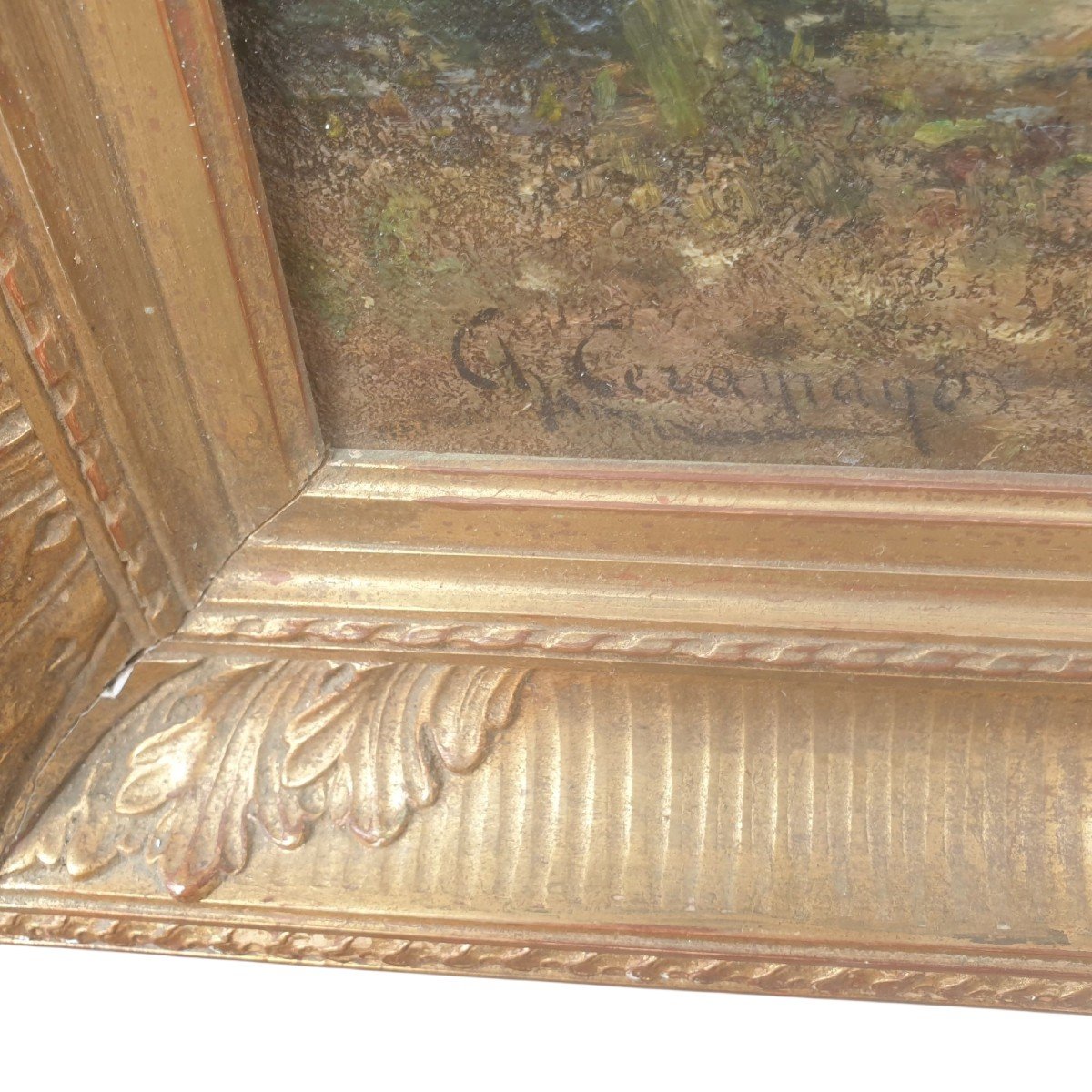 Charles Ferdinand Ceramano le Retour du Troupeau Huile sur toile École de Barbizon-photo-3