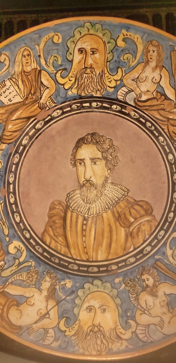 Ancien plat Majolique portrait de François Clouet XIXeme-photo-2