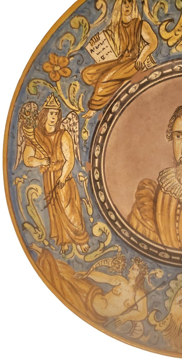 Ancien plat Majolique portrait de François Clouet XIXeme-photo-1