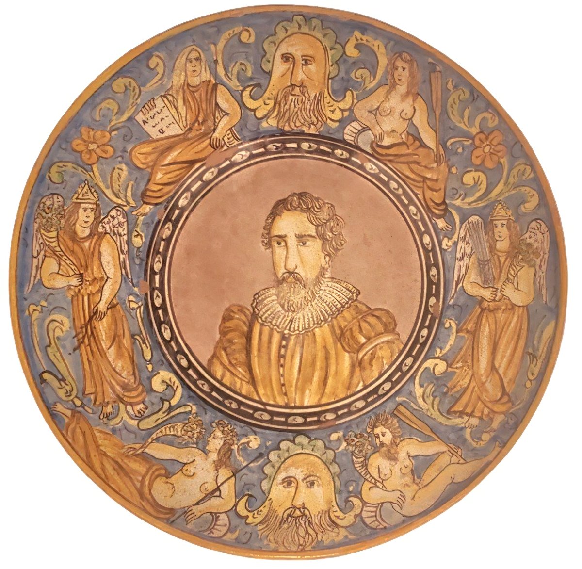 Ancien plat Majolique portrait de François Clouet XIXeme