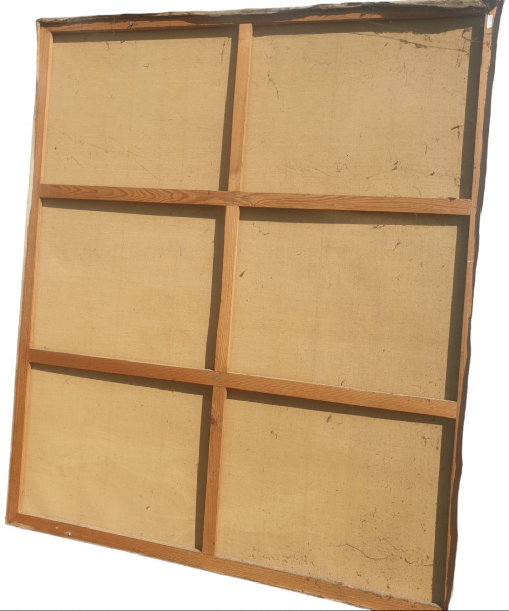 HST ECOLE FRANÇAISE SCÈNE DE CHASSE À COURRE 195 cm X 165 cm circa 1950 -photo-1