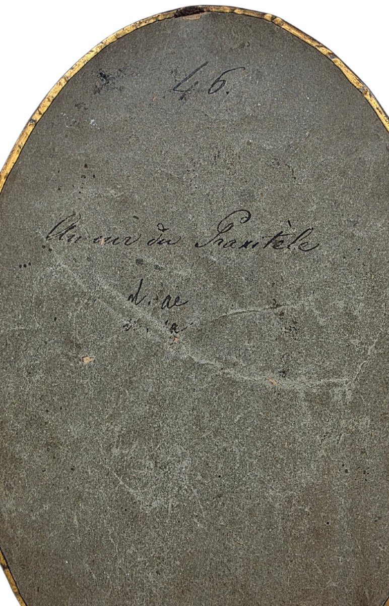 Gravure ovale ancienne XIXe 16x11,5 cm Buste d’Éros d'après Praxitèle Cadre laiton doré-photo-1