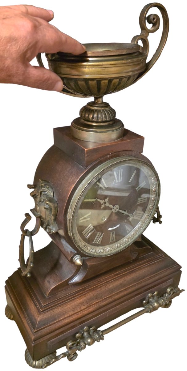 Pendule de cheminée ancienne XIXe Signée Ch. Gautier Acajou &  Bronze hauteur 58 cm-photo-2
