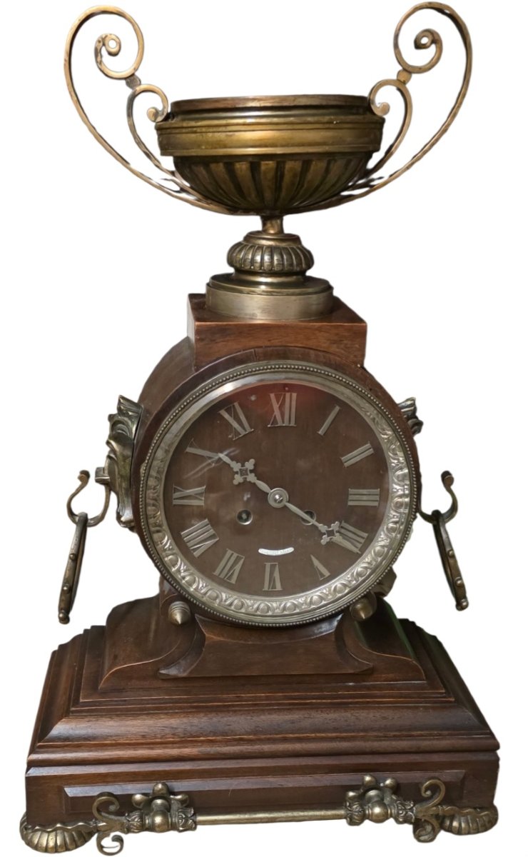 Pendule de cheminée ancienne XIXe Signée Ch. Gautier Acajou &  Bronze hauteur 58 cm-photo-3
