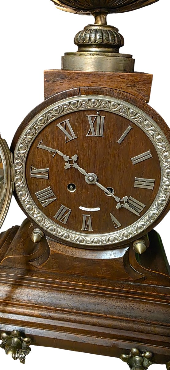Pendule de cheminée ancienne XIXe Signée Ch. Gautier Acajou &  Bronze hauteur 58 cm-photo-4
