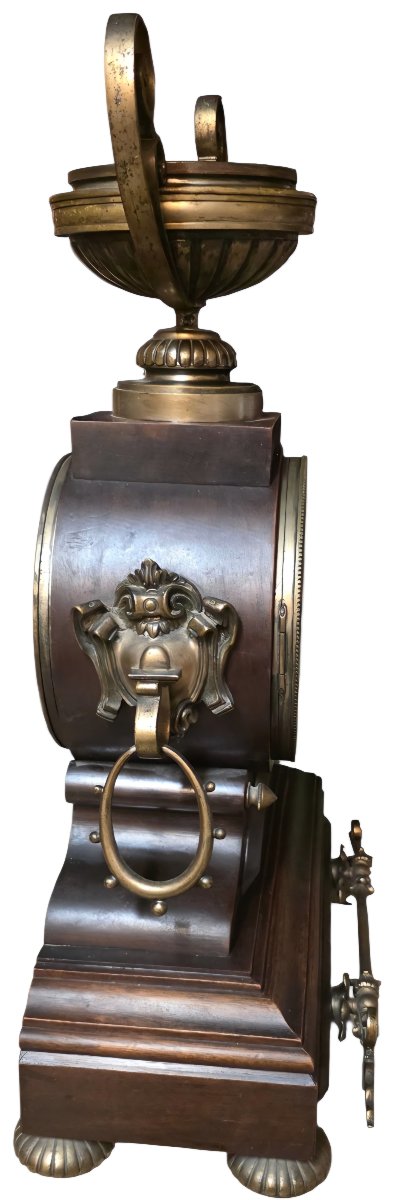 Pendule de cheminée ancienne XIXe Signée Ch. Gautier Acajou &  Bronze hauteur 58 cm-photo-5