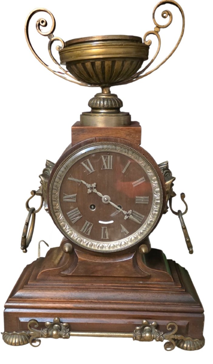 Pendule de cheminée ancienne XIXe Signée Ch. Gautier Acajou &  Bronze hauteur 58 cm
