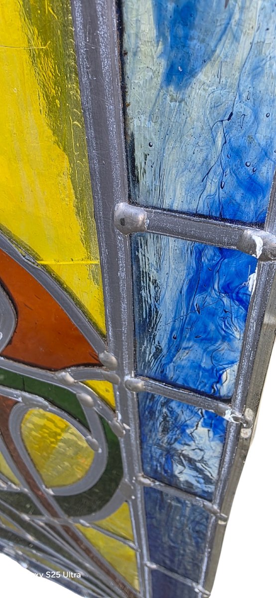Grand Vitrail Art Nouveau  Thématique Onirique Dans le goût de Jacques Gruber École de Nancy-photo-3