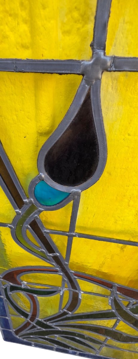 Grand Vitrail Art Nouveau  Thématique Onirique Dans le goût de Jacques Gruber École de Nancy-photo-3