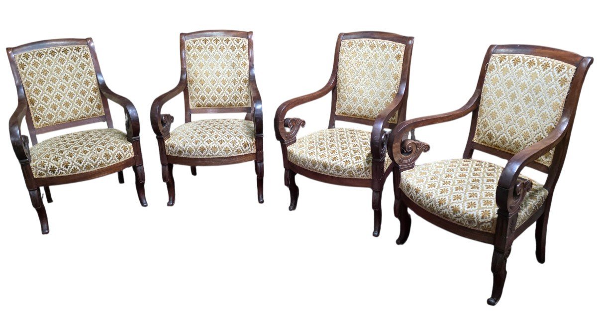 Jacob-Desmalterrie 4 Fauteuils d’Époque Restauration en Acajou de Cuba Attribués  -photo-2