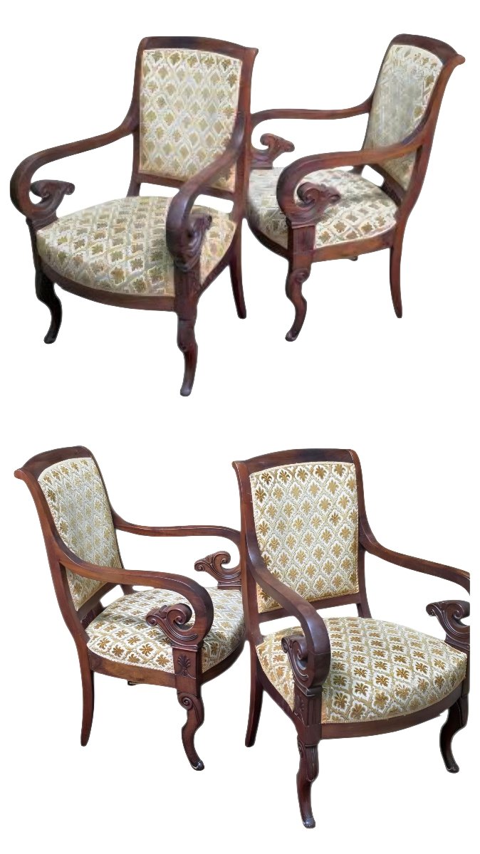 Jacob-Desmalterrie 4 Fauteuils d’Époque Restauration en Acajou de Cuba Attribués  