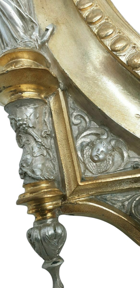 Important Christ-themed Holy Water Font, Silver- And Gold-plated Bronze Wall Sconce Attributed To The Poussielgue House--photo-1