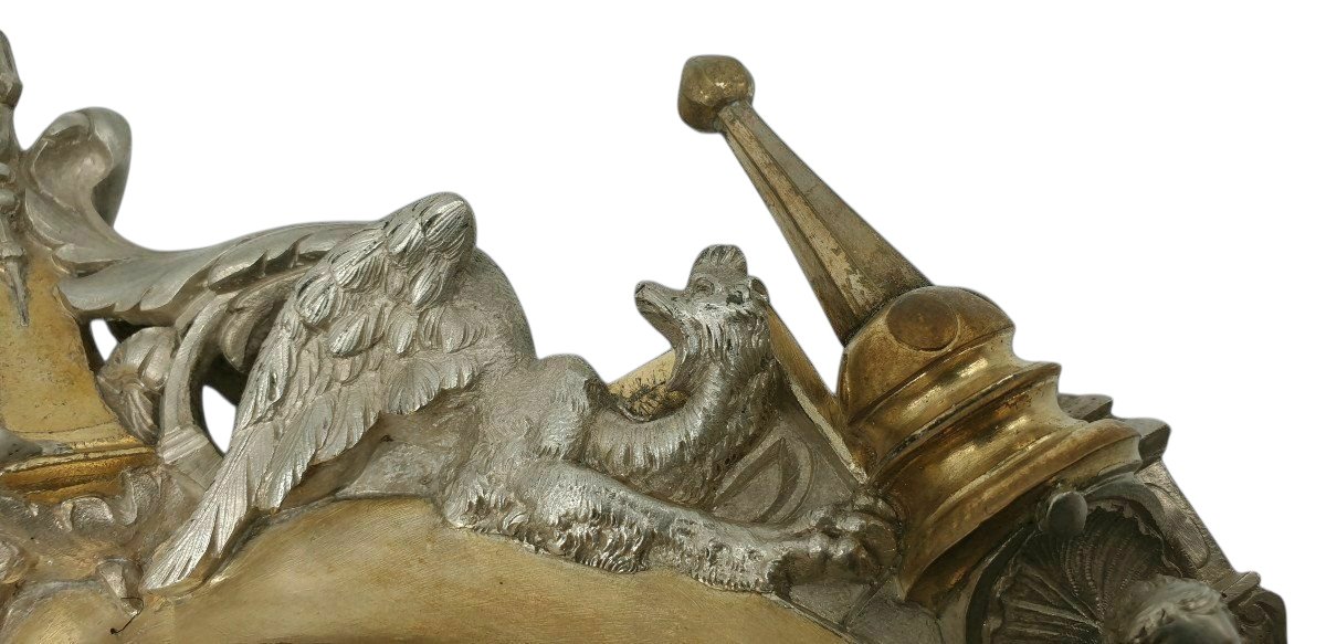 Important Christ-themed Holy Water Font, Silver- And Gold-plated Bronze Wall Sconce Attributed To The Poussielgue House--photo-3