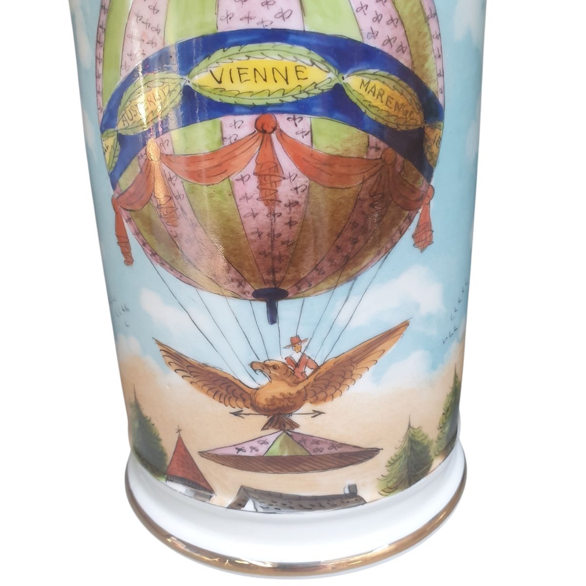 Pair Of Lidded Porcelain Jars With An Aviation History Theme Featuring Hot Air Balloons, Signed By Siquier-photo-3