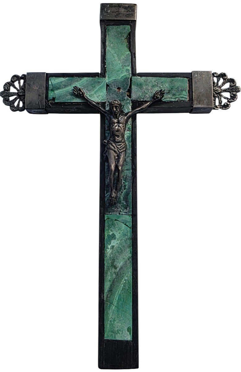 Bishop's Pectoral Cross, Probably 18th Century; Malachite Inlay With Christ In Solid Silver