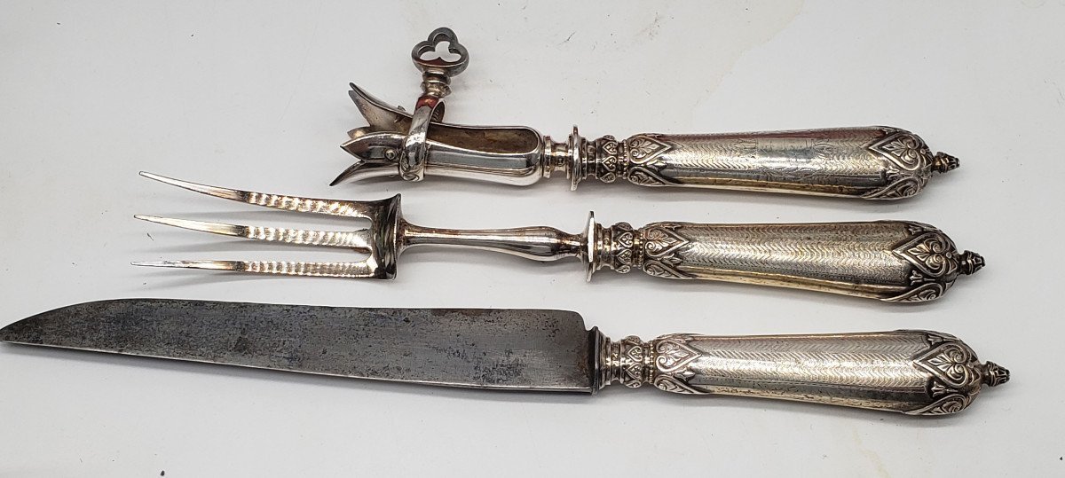 Antique 3-piece Leg Of Lamb Dinner Set, Silver-plated, With Neck Ring, Original Case, Comptoir Général De Paris-photo-6