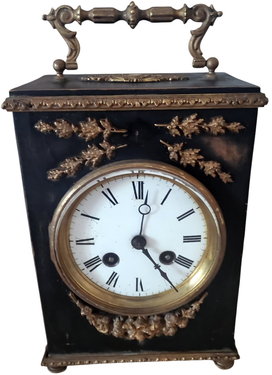 Horloge de table Pendule d'officier ancienne en bois noirci et bronzes dorés XIXe siècle-photo-4