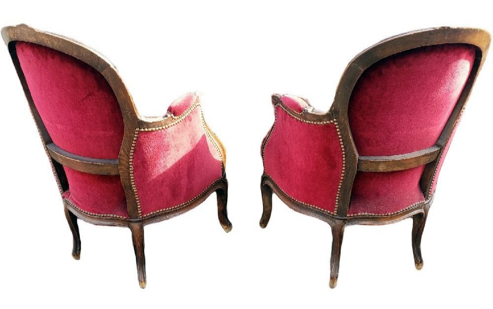 Paire de fauteuils cabriolets d'enfant style Louis XV Velours bordeaux XIXeme -photo-2