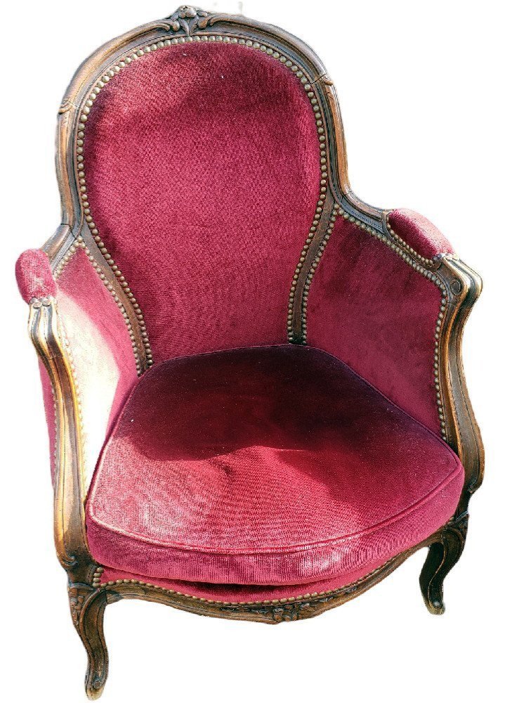 Paire de fauteuils cabriolets d'enfant style Louis XV Velours bordeaux XIXeme -photo-4