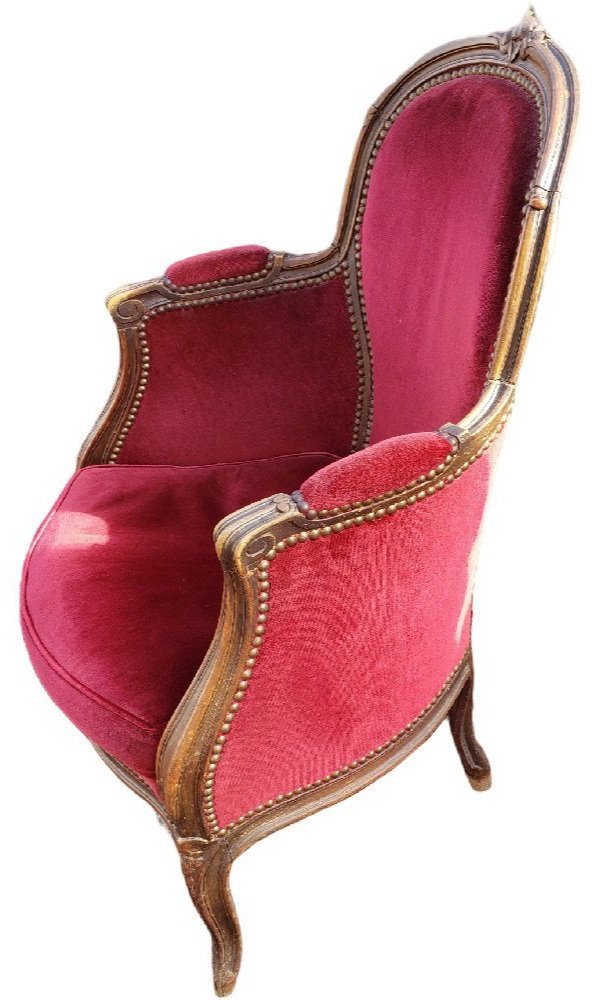 Paire de fauteuils cabriolets d'enfant style Louis XV Velours bordeaux XIXeme -photo-1