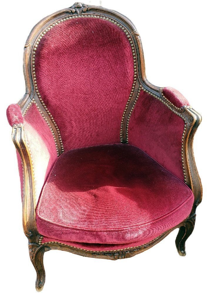 Paire de fauteuils cabriolets d'enfant style Louis XV Velours bordeaux XIXeme -photo-2