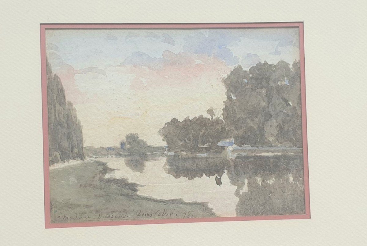 Original Watercolor By Louis Cabé (1853-1939) Landscape Of River Dated 1896-photo-2