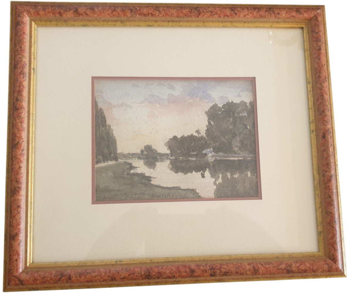 Original Watercolor By Louis Cabé (1853-1939) Landscape Of River Dated 1896