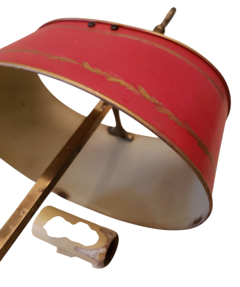  Authentic Empire/directoire-style Hot-water Bottle Lamp; Red And Bronze Painted Sheet Metal; Circa 1900  -photo-3