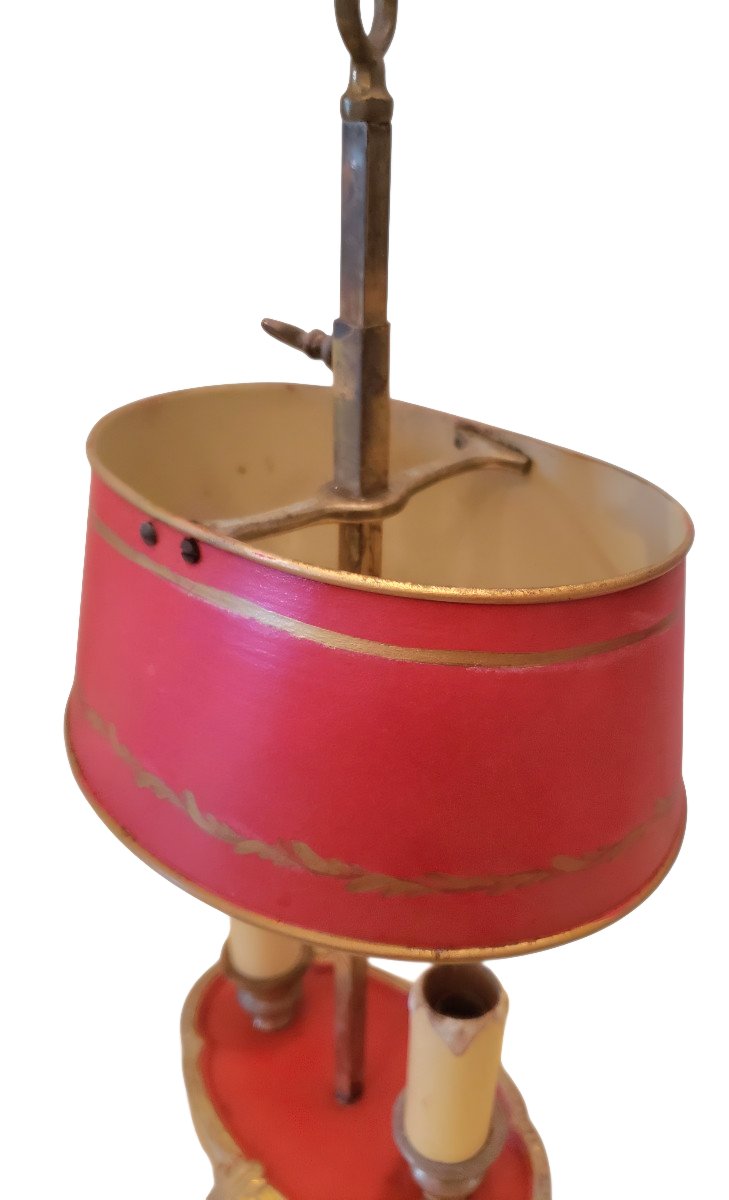  Authentic Empire/directoire-style Hot-water Bottle Lamp; Red And Bronze Painted Sheet Metal; Circa 1900  -photo-1
