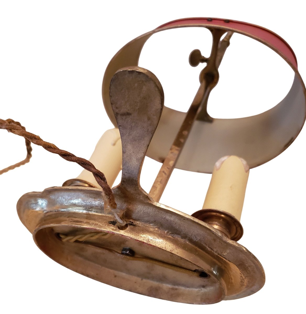  Authentic Empire/directoire-style Hot-water Bottle Lamp; Red And Bronze Painted Sheet Metal; Circa 1900  -photo-2