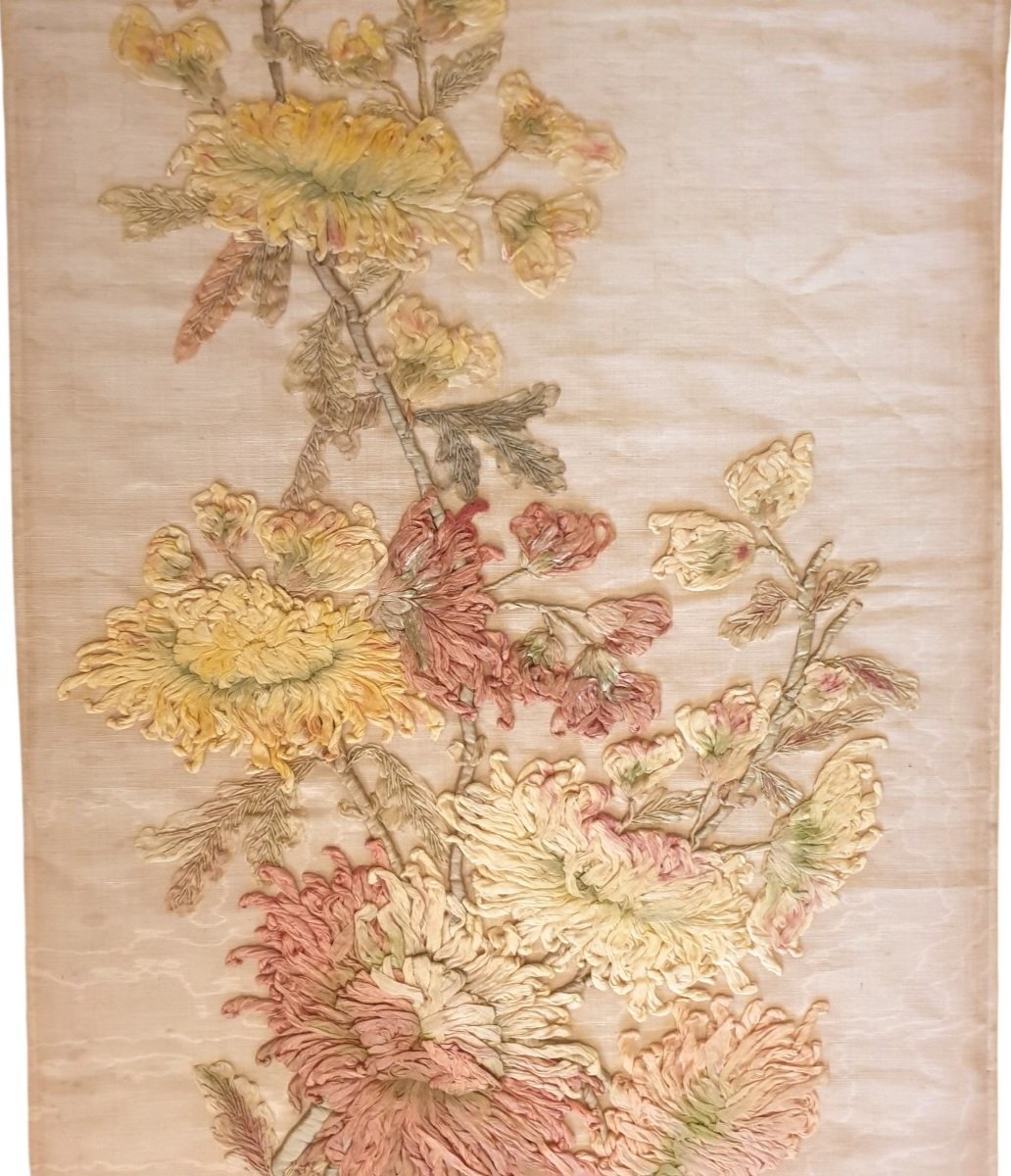 grand panneau décoratif textile d'époque Art Nouveau Circa 1900 de fabrication française.-photo-2