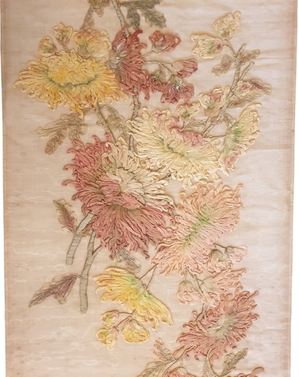 grand panneau décoratif textile d'époque Art Nouveau Circa 1900 de fabrication française.-photo-4